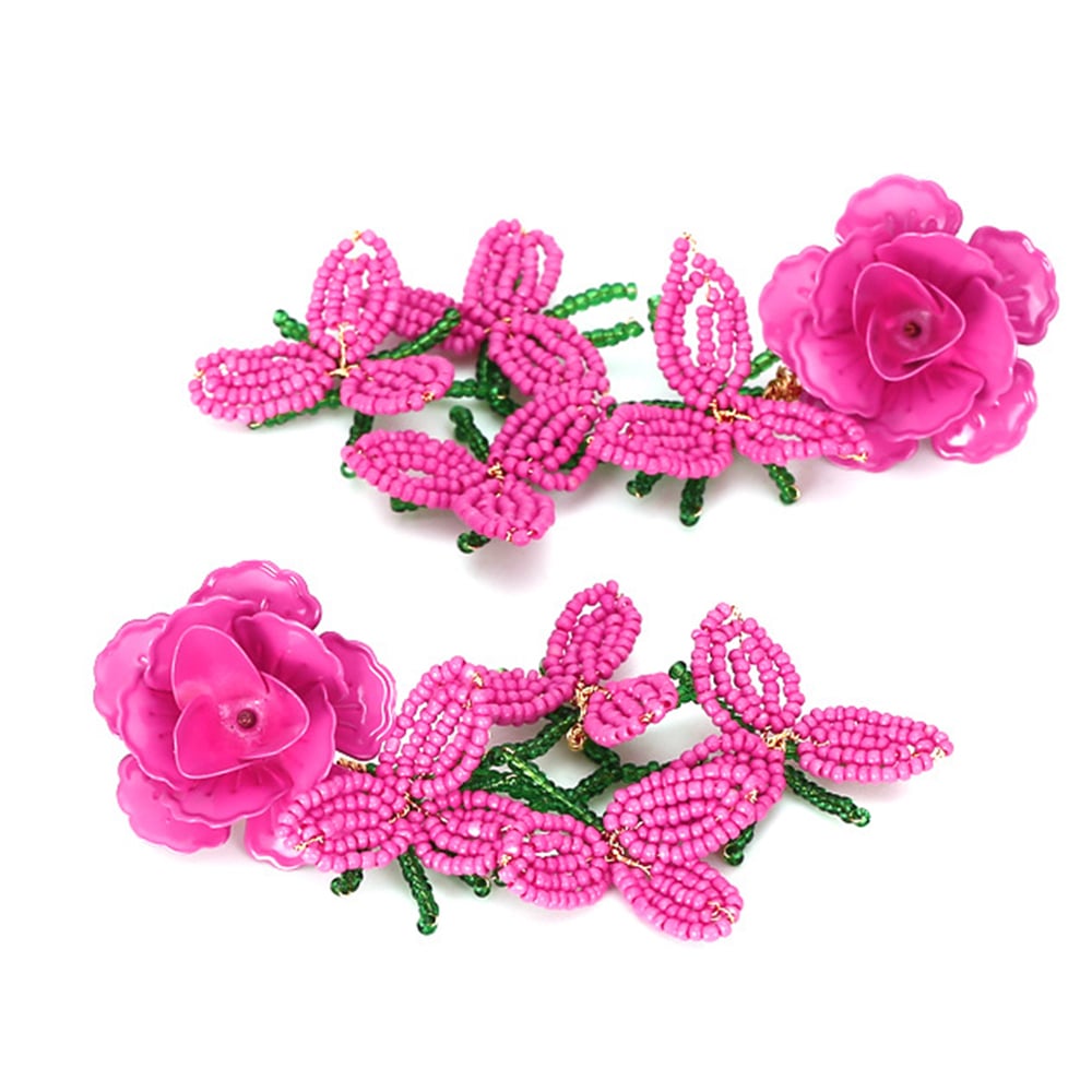 1 Pair Exaggerated Bead Tassel Floral Drop Earrings h5Picture4